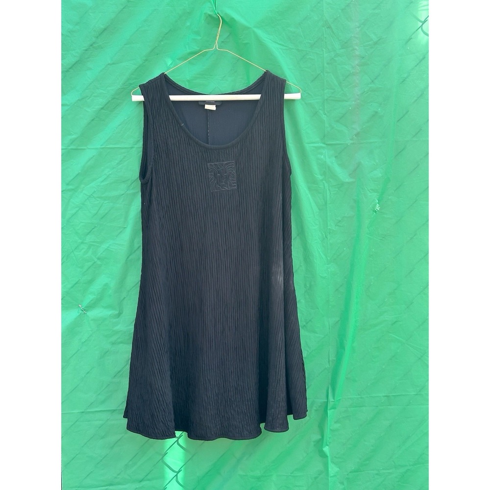 Anne Klein Black Pleated Dress Minimalist Lagenlook Sleeveless M